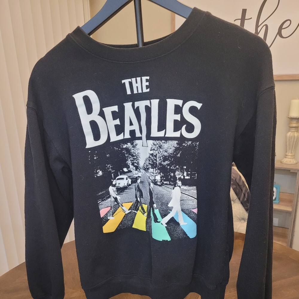 The Beatles Black Crewneck Sweater with Colorful Abbey Road Design